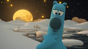 A frame from Artoonic displaying a bear, seal, bird, and penguin, highlighting their unique traits in a playful environment.