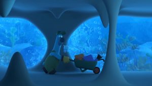 Characters from Artoonic: a big bear, a seal named Flake, a bird called Beak, and a penguin named Finny in a lively scene.