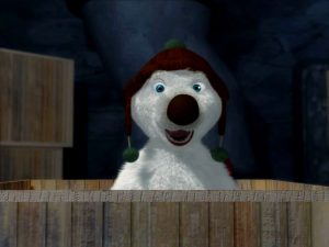 A frame from the animated TV series "South of the North Pole," featuring colorful characters and a playful winter setting in the trailer.