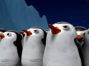 Animated seals playfully interact in a snowy landscape from the trailer of "South of the North Pole" TV series.