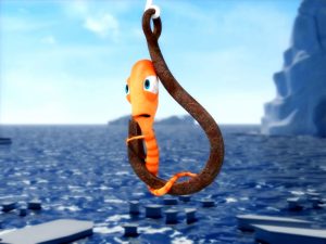 Playful seals are depicted in a snowy setting from the animated series "South of the North Pole" trailer.