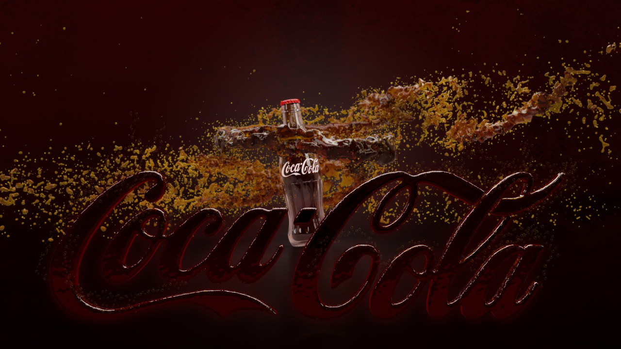 Eye-catching Coca-Cola advertisement illustration with a classic bottle and effervescent bubbles, promoting a refreshing experience.