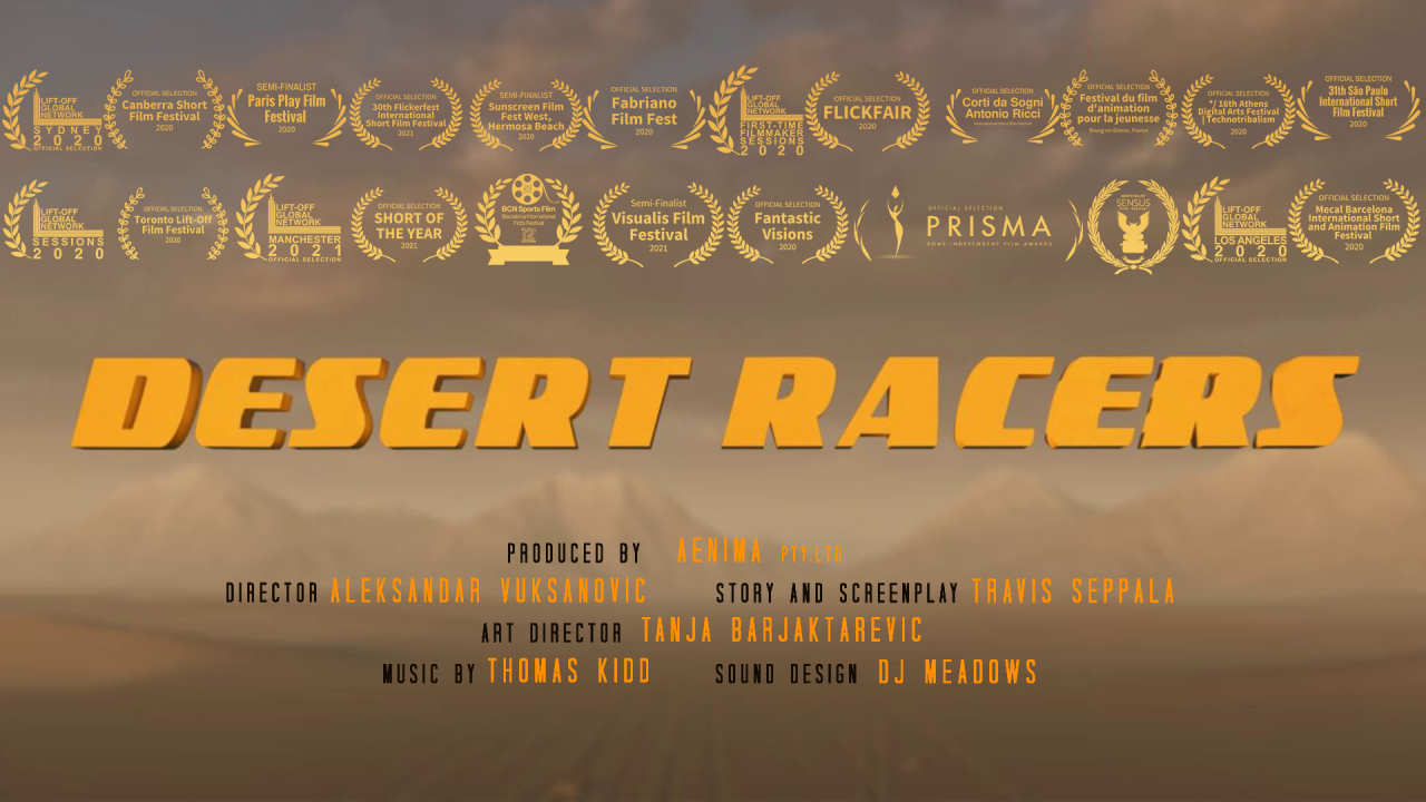 Opening title with Laures, a 3D animated short film, highlighting colorful animation and artistic design elements.